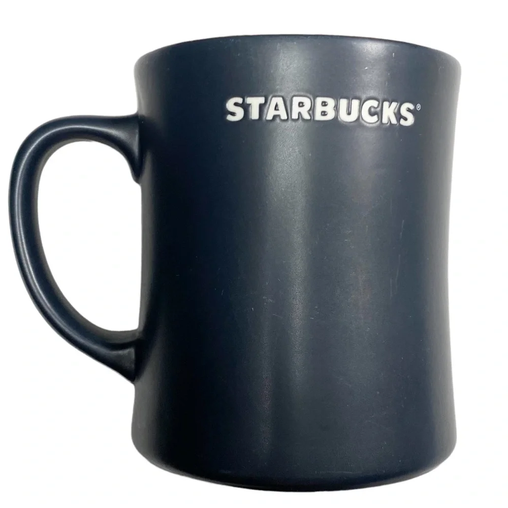 2011 STARBUCKS Kenya Mermaid Black Etched Sun Face Coffee Tea Mug, Bonus Bag